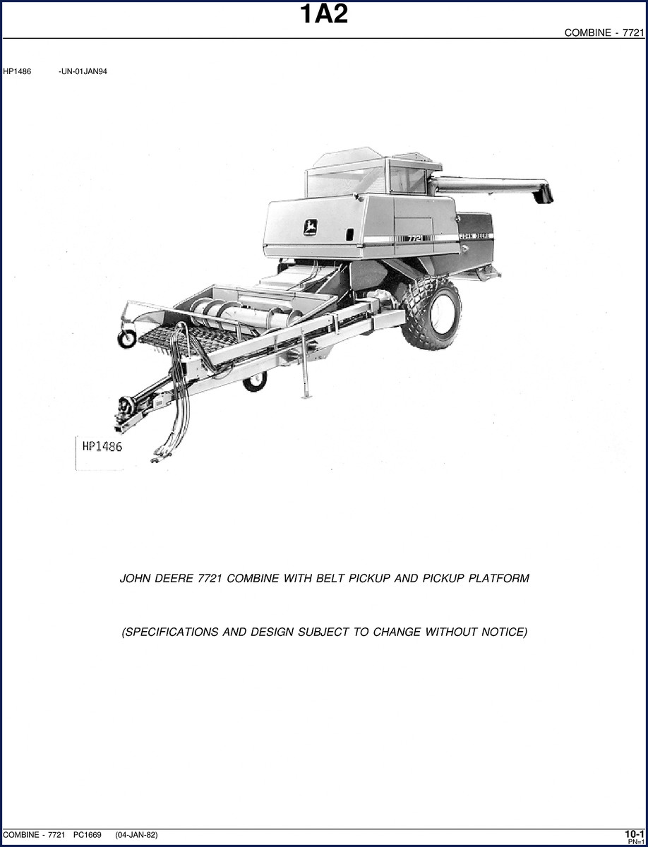 John Deere 7721 combine parts catalog cover 1982