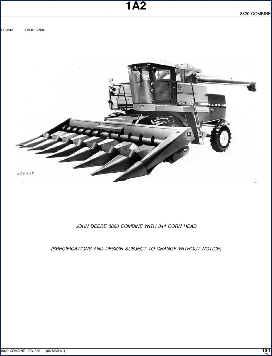 John Deere 8820 Combine 1991 Parts Catalog – OEM Factory Manual Cover