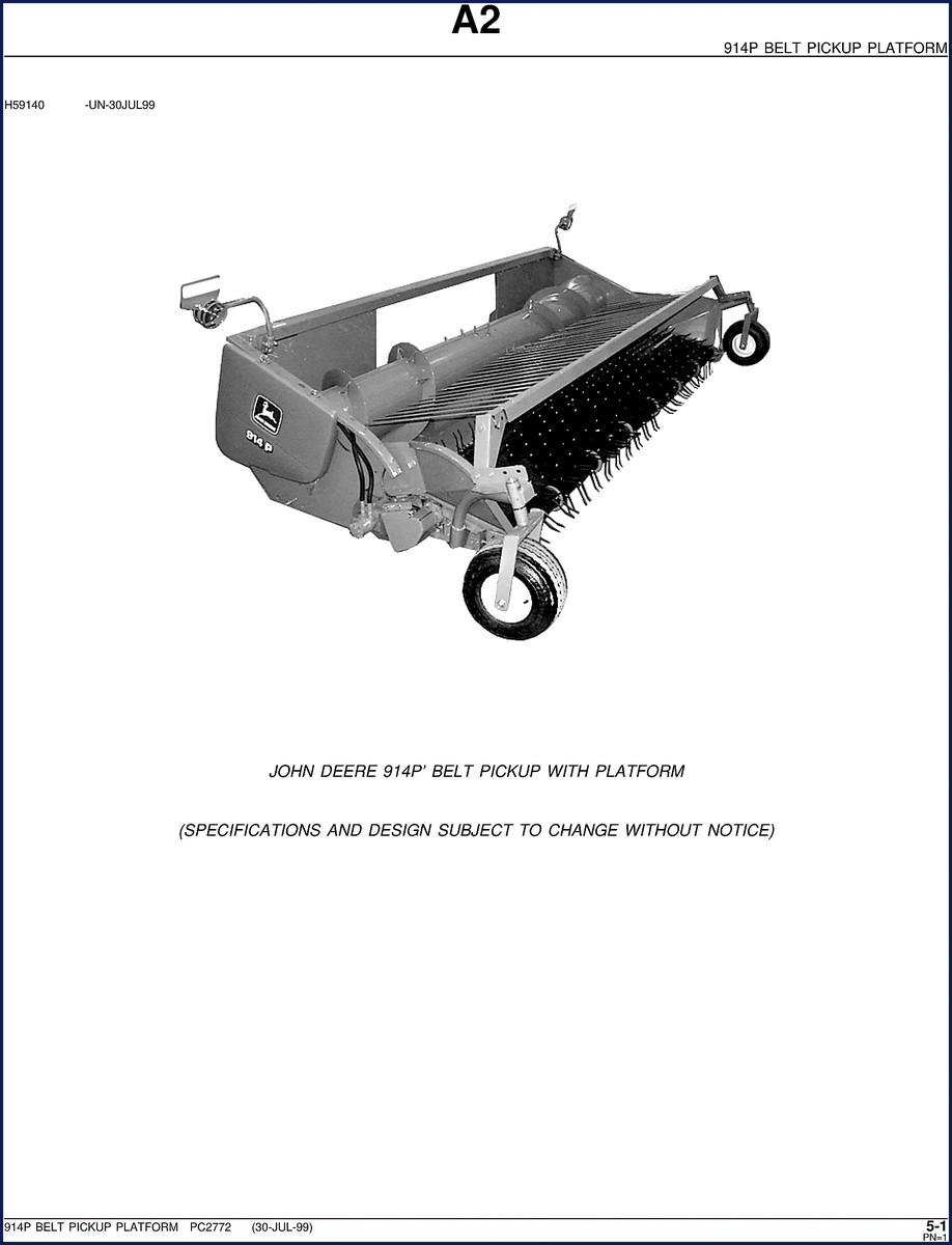 John Deere 914P Belt Pickup Platform Parts Catalog 1999 – OEM factory grid index and exploded views