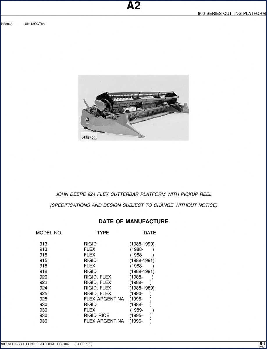 John Deere 918 cutting platform parts catalog 1999 manual cover
