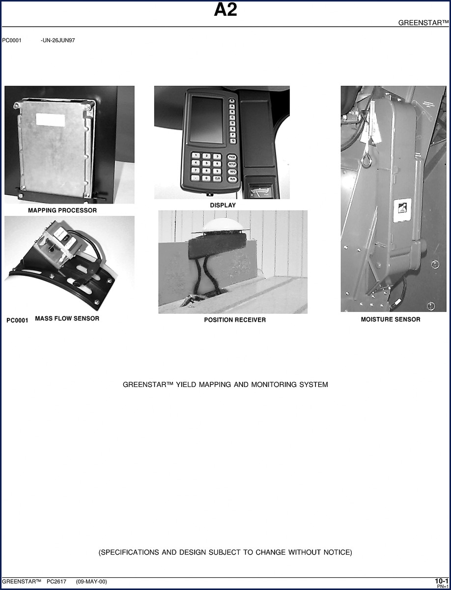 John Deere 9400-9600 CTS 2000 Parts Catalog cover showing GreenStar yield mapping system