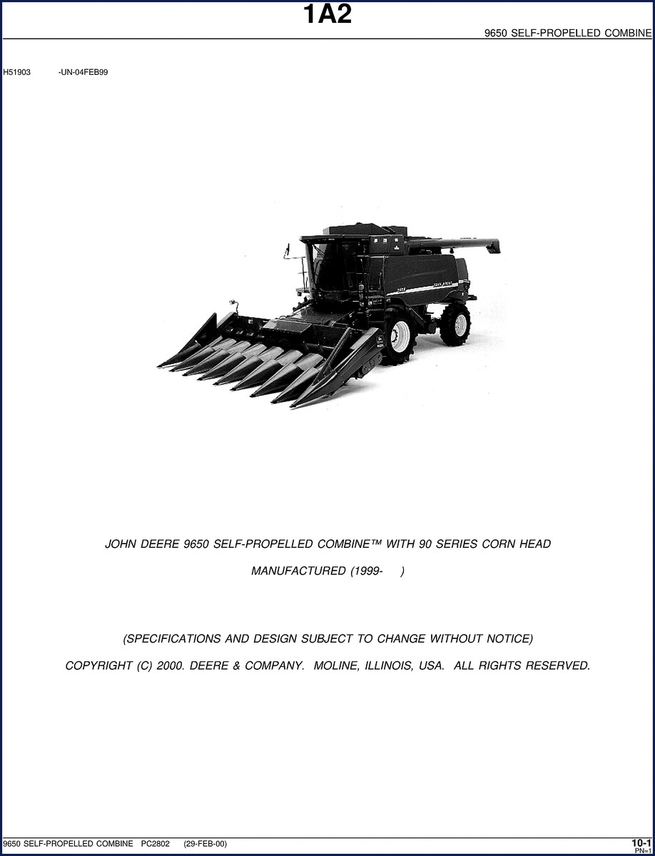 John Deere 9650 2000 Parts Catalog cover with GRID index