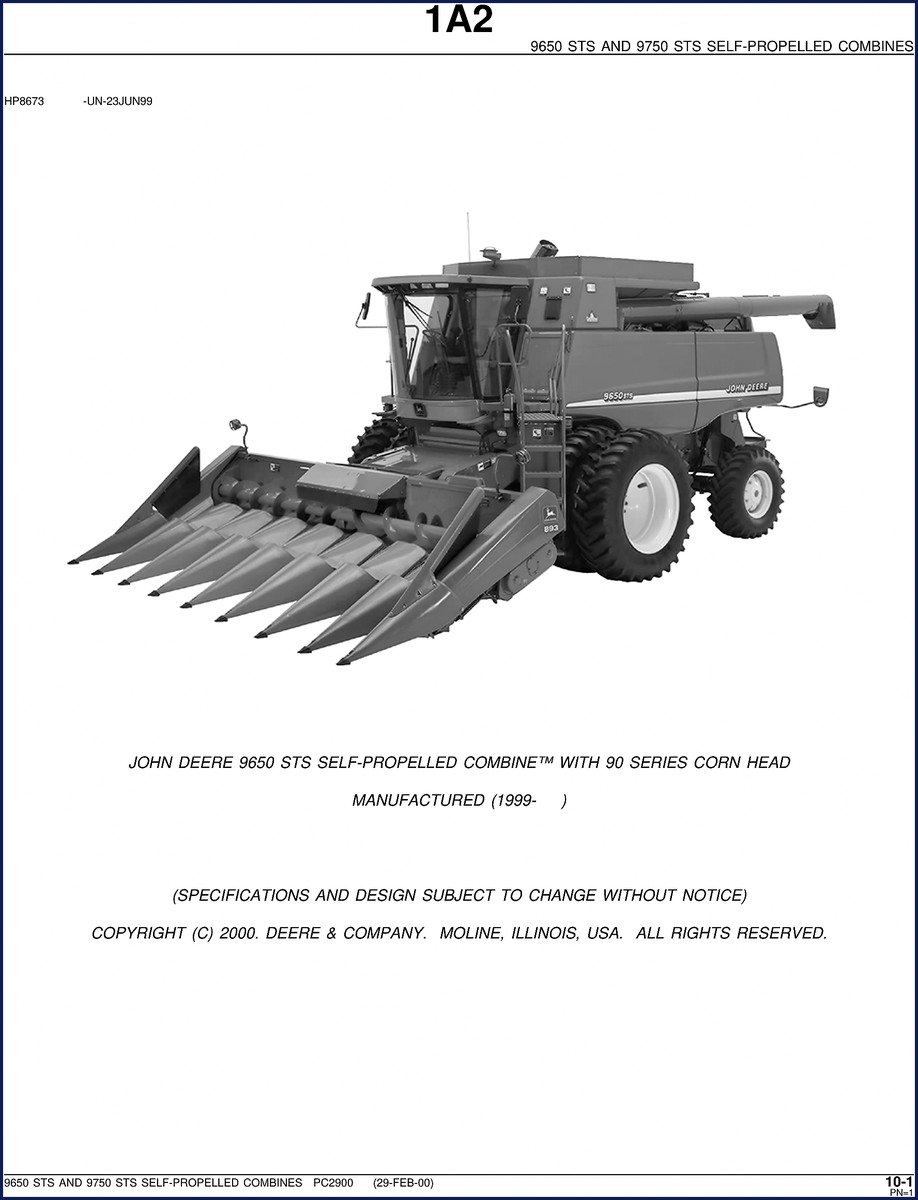 John Deere 9650 STS and 9750 STS 2000 Parts Catalog factory cover page