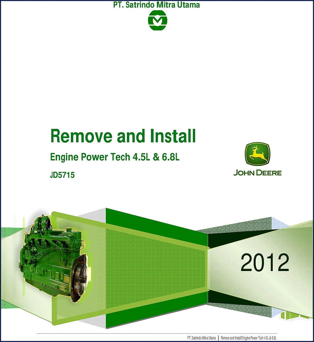 John Deere JD5715 2012 Service Manual cover showing engine disassembly