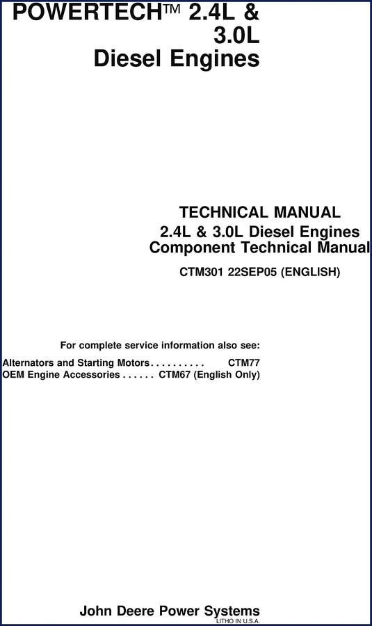 Cover of the 2005 John Deere PowerTech 2.4L & 3.0L Technical Manual, part number CTM301