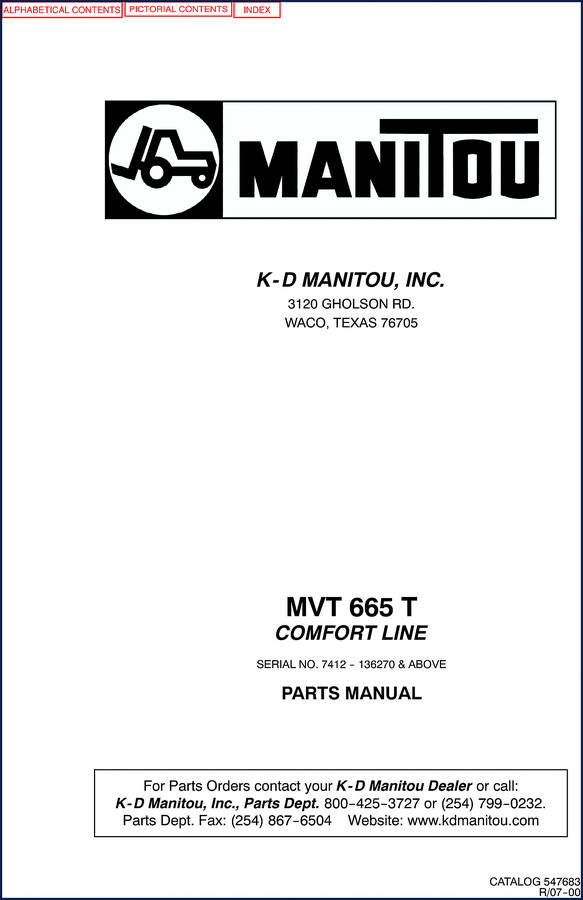 K-D Manitou MVT 665 T OEM Parts Catalog cover page