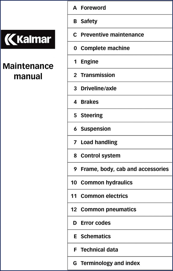 Kalmar DCE 90 service manual 2006 – OEM factory repair document for DCE 90, DCE 180, DCE 70-32E3 forklifts