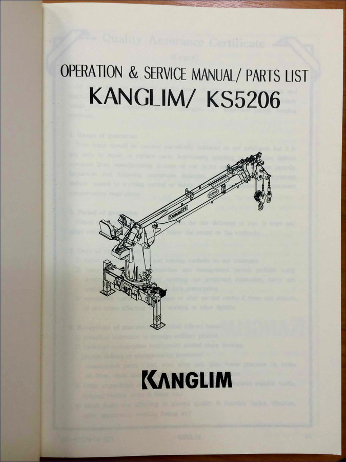 KANG LIM KS5206 crane operation and service manual cover page 157 pages OEM factory documentation