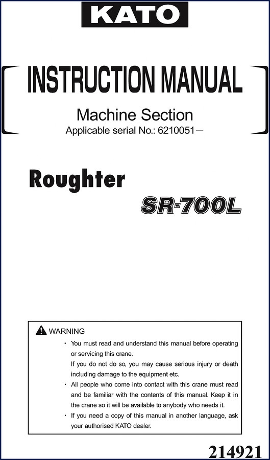 Kato SR-700L SR-700LS Service Manual cover - 439 pages OEM factory manual