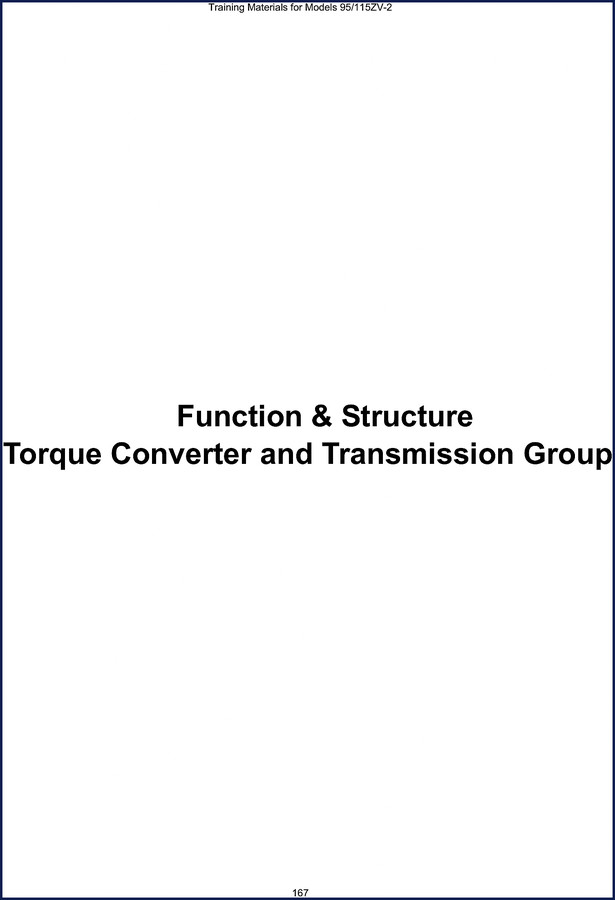 Kawasaki 95 115ZV Training Manual cover showing loader and torque converter cutaway