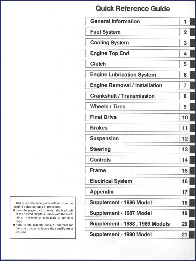 Kawasaki GPZ900R 1986-1990 Technical Manual front cover showing motorcycle and OEM document layout