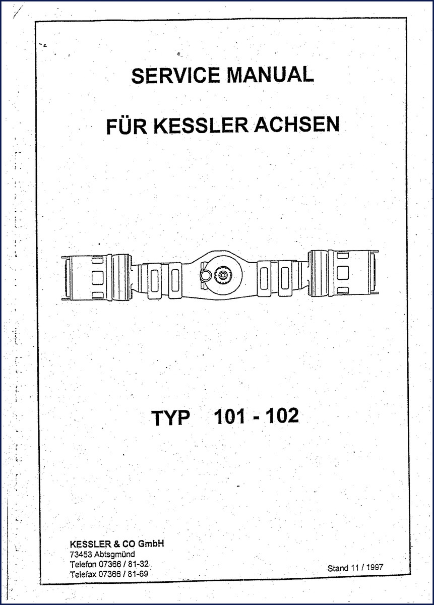1997 Kessler 101, 102 service manual cover showing orange and black layout