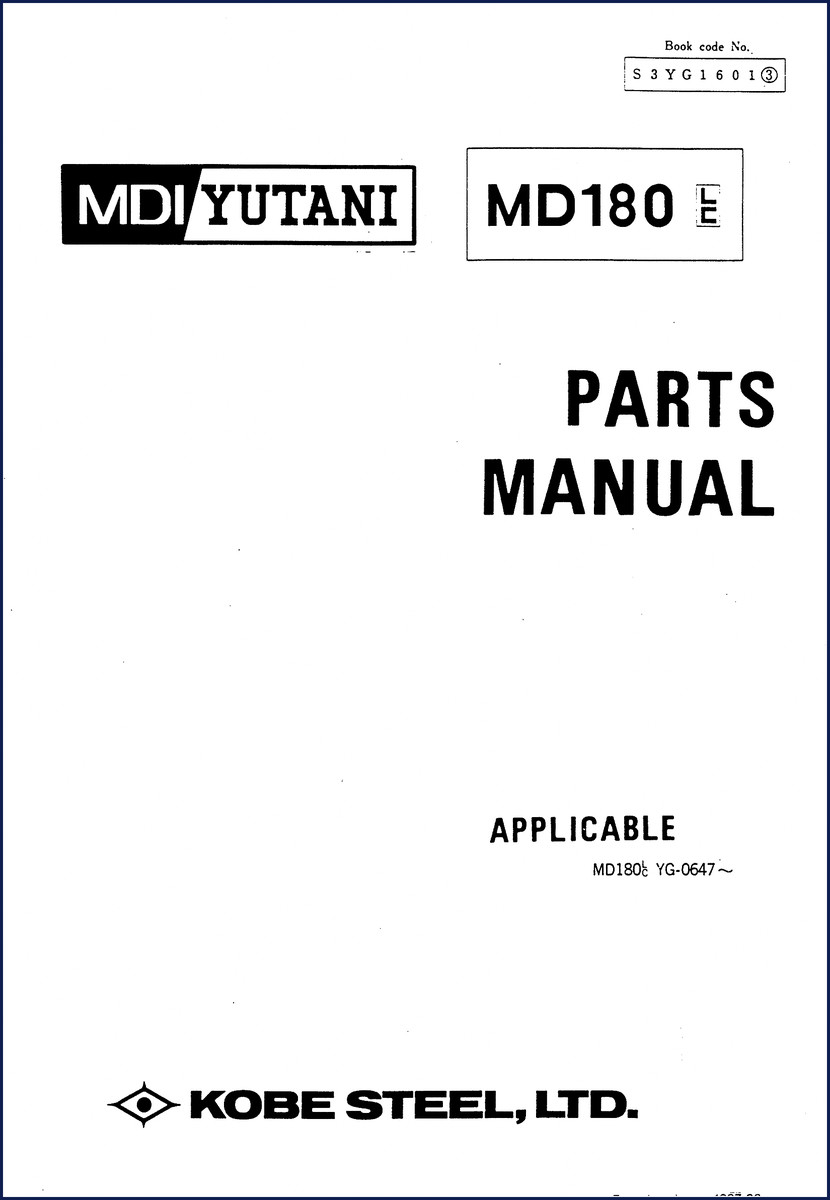Kobe Steel MD180 Parts Catalog cover page - OEM factory parts manual for excavator
