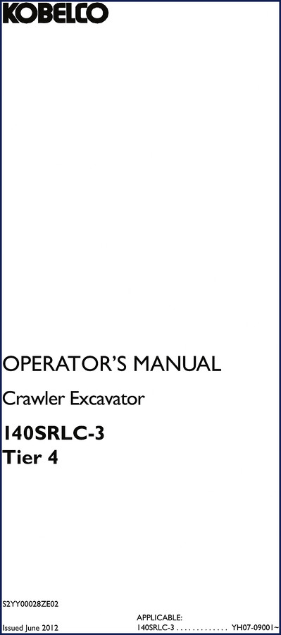 FIAT Kobelco 140SRLC-3 2012 Operators Manual cover showing machine and manual title