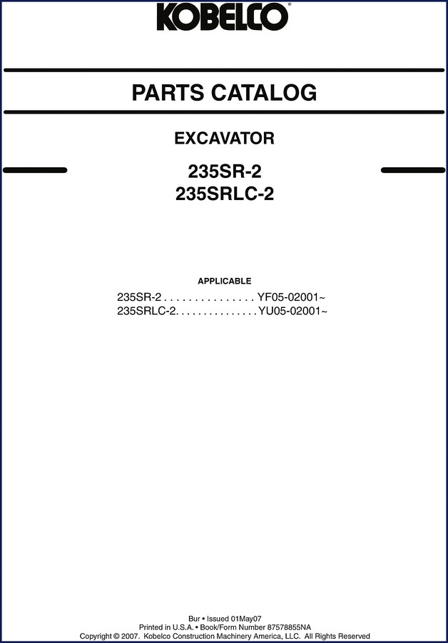 New Holland Kobelco 235SR-2 235SRLC-2 Excavator Parts Catalog front cover 2007