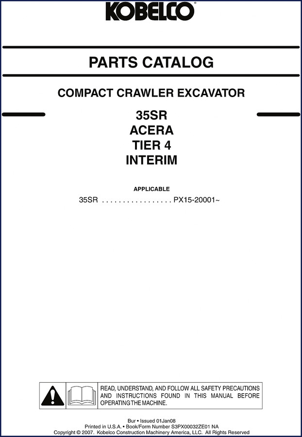 New Holland Kobelco 35SR Acera Tier 4 Interim Compact Crawler Excavator Parts Catalog 2007 front cover