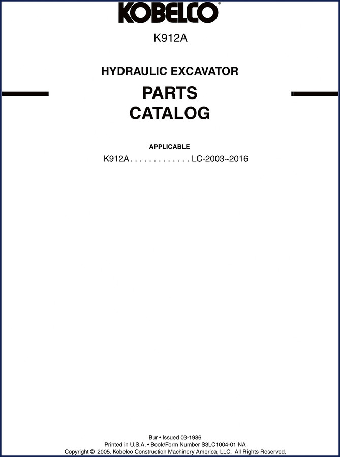 FIAT Kobelco K912A 2005 Parts Catalog cover showing hydraulic excavator and OEM logo