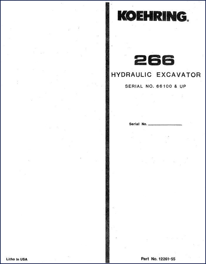 Koehring 266 Hydraulic Excavator Parts Catalog cover – factory OEM documentation for serial numbers 66100 and up