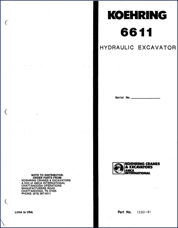 Koehring 6611 Hydraulic Excavator Parts Catalog - Factory OEM Parts Reference