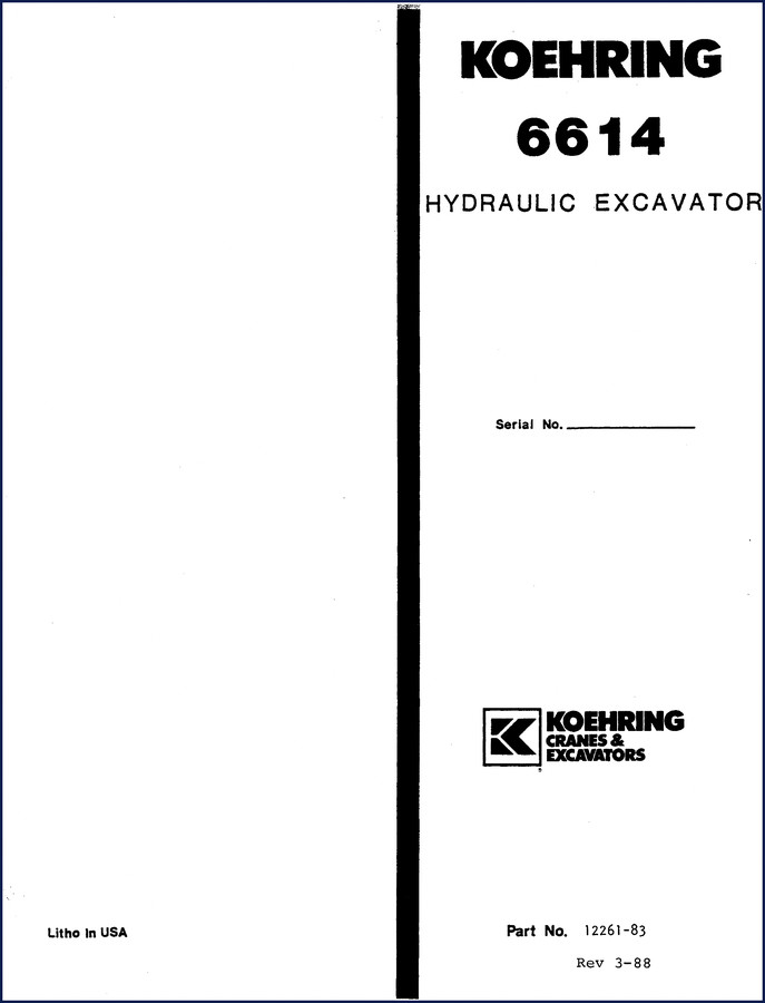 Koehring 6614 hydraulic excavator 1988 Parts Catalog cover showing machine and manual