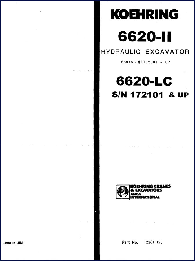 Koehring 6620-II 6620-LC Parts Catalog – 113-page OEM factory parts reference for hydraulic excavator