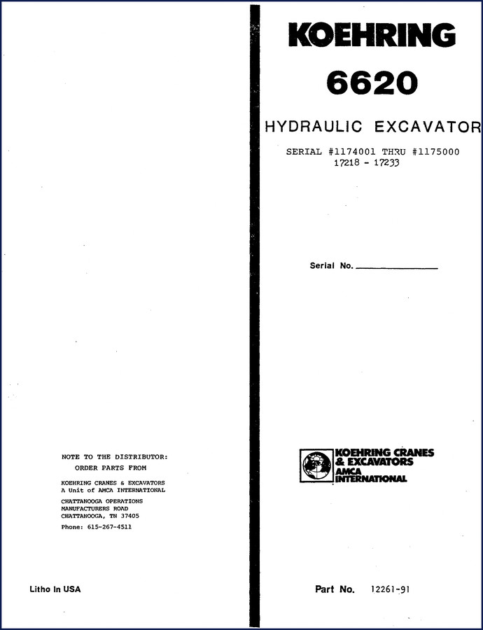 1986 Koehring 6620 Parts Catalog – factory OEM parts reference manual cover