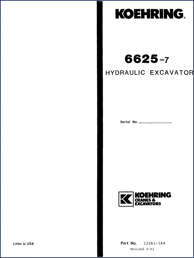 Koehring 6625-7 1991 Parts Catalog - exploded view illustration of hydraulic excavator components