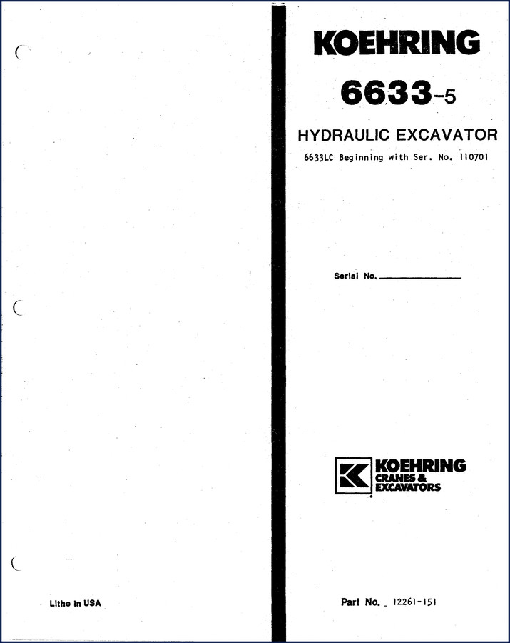Koehring 6633-5 and 6633LC Excavator Parts Catalog cover – 88-page factory OEM manual