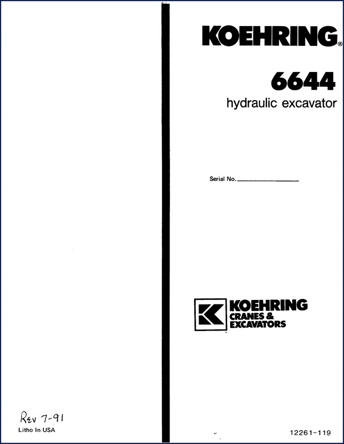 Koehring 6644 Hydraulic Excavator Parts Catalog - factory OEM manual cover