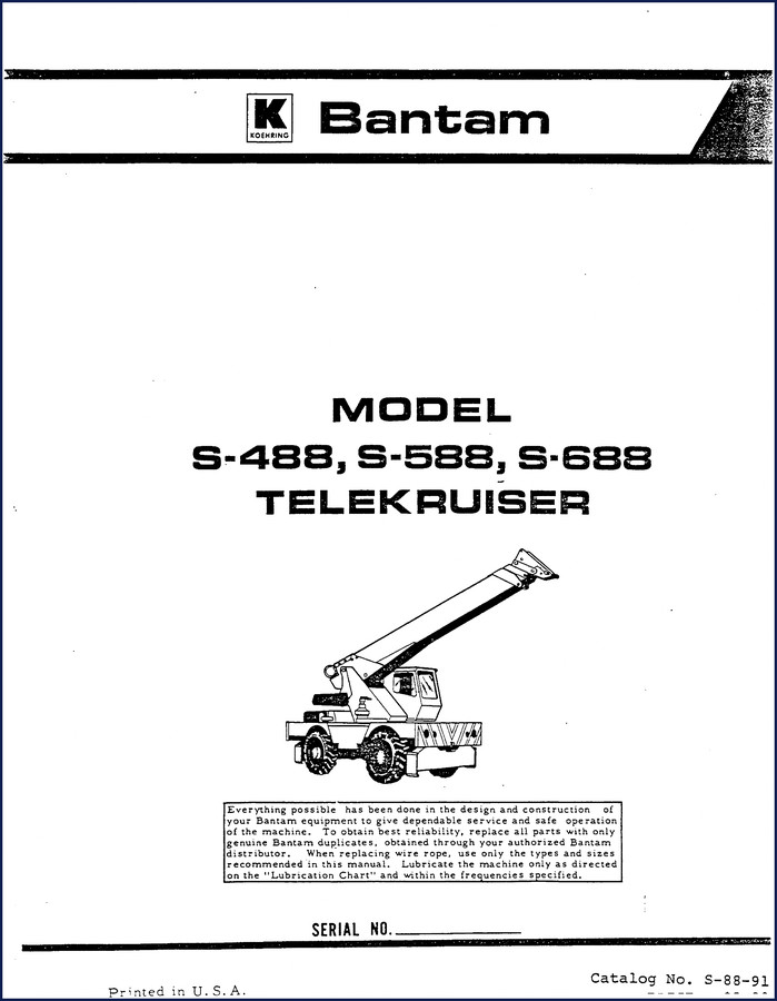 Koehring Bantam S488 S588 S688 Parts Catalog cover page - 229-page OEM factory document