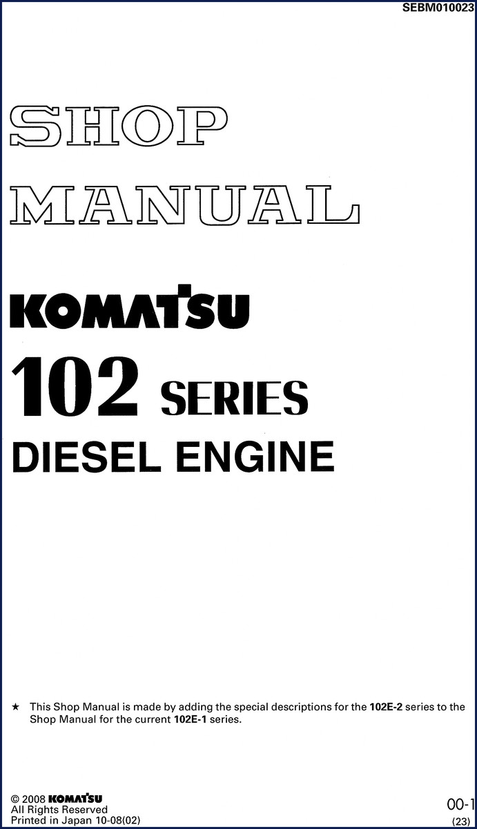 Komatsu 102E-1 102E-2 diesel engine workshop manual cover 2008