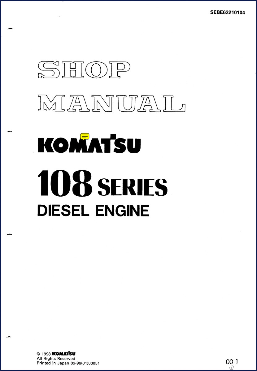 Komatsu 108 Series Diesel Engine Workshop Manual cover 1998