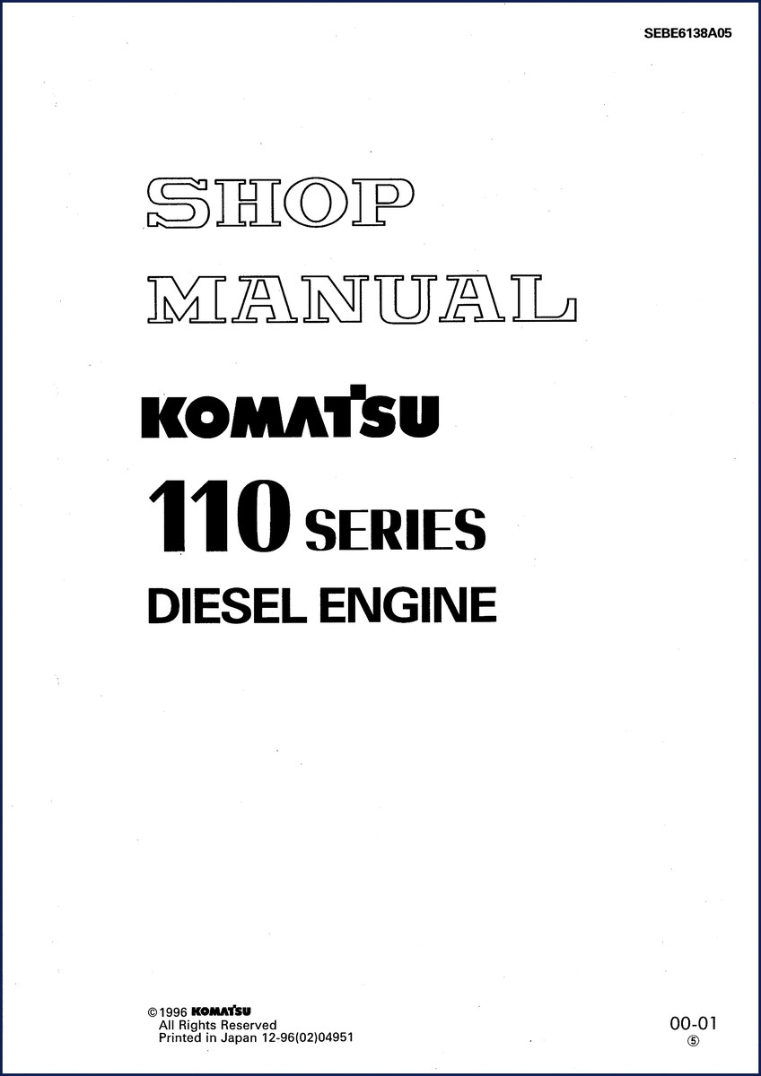 Komatsu 110 Series 1996 workshop manual cover showing diesel engine shop manual from Komatsu