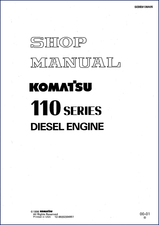 Komatsu 110 Series diesel engine workshop manual cover 1996 301 pages OEM factory repair guide