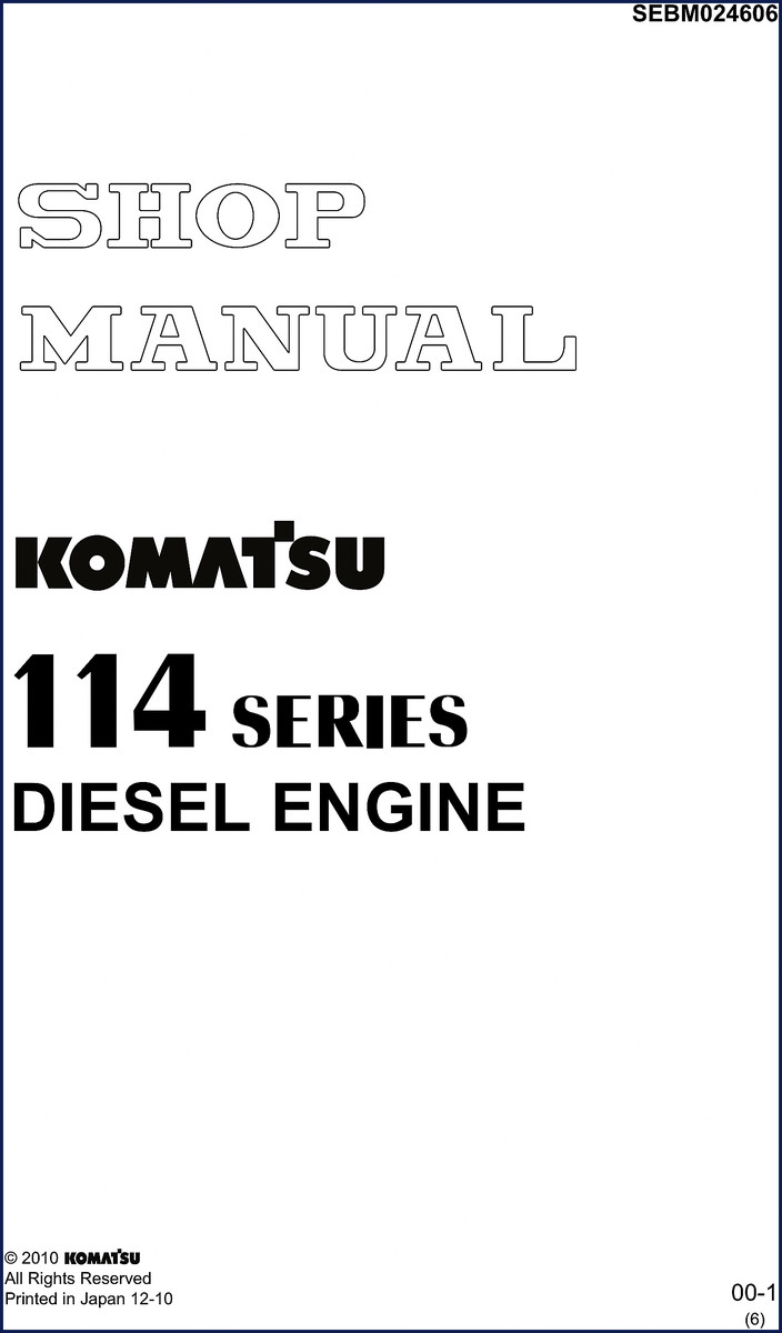 Komatsu 114 SERIES 2010 Workshop Manual cover - OEM factory shop manual for diesel engine repair and maintenance