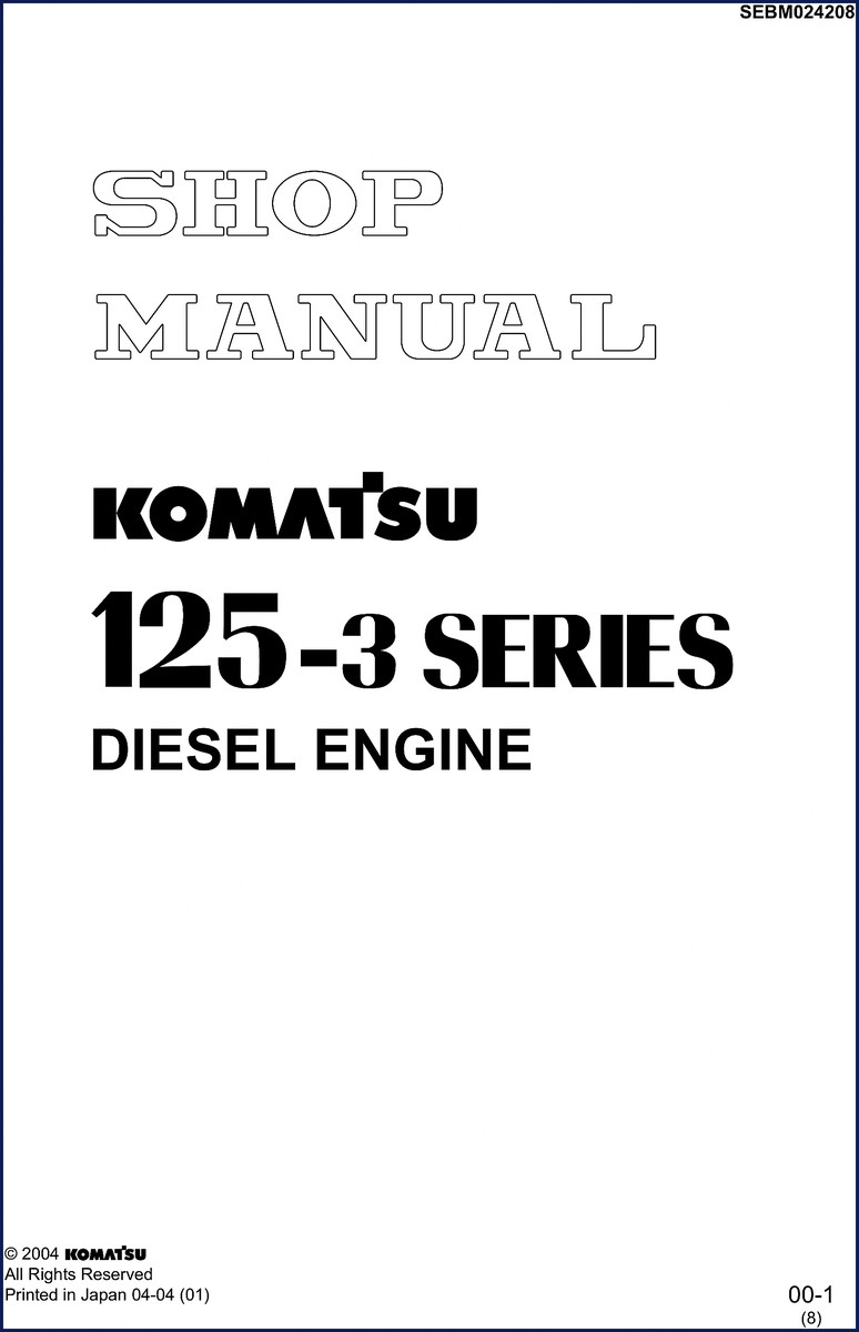 Komatsu 125-3 2004 Workshop Manual cover – OEM factory shop manual for diesel engine
