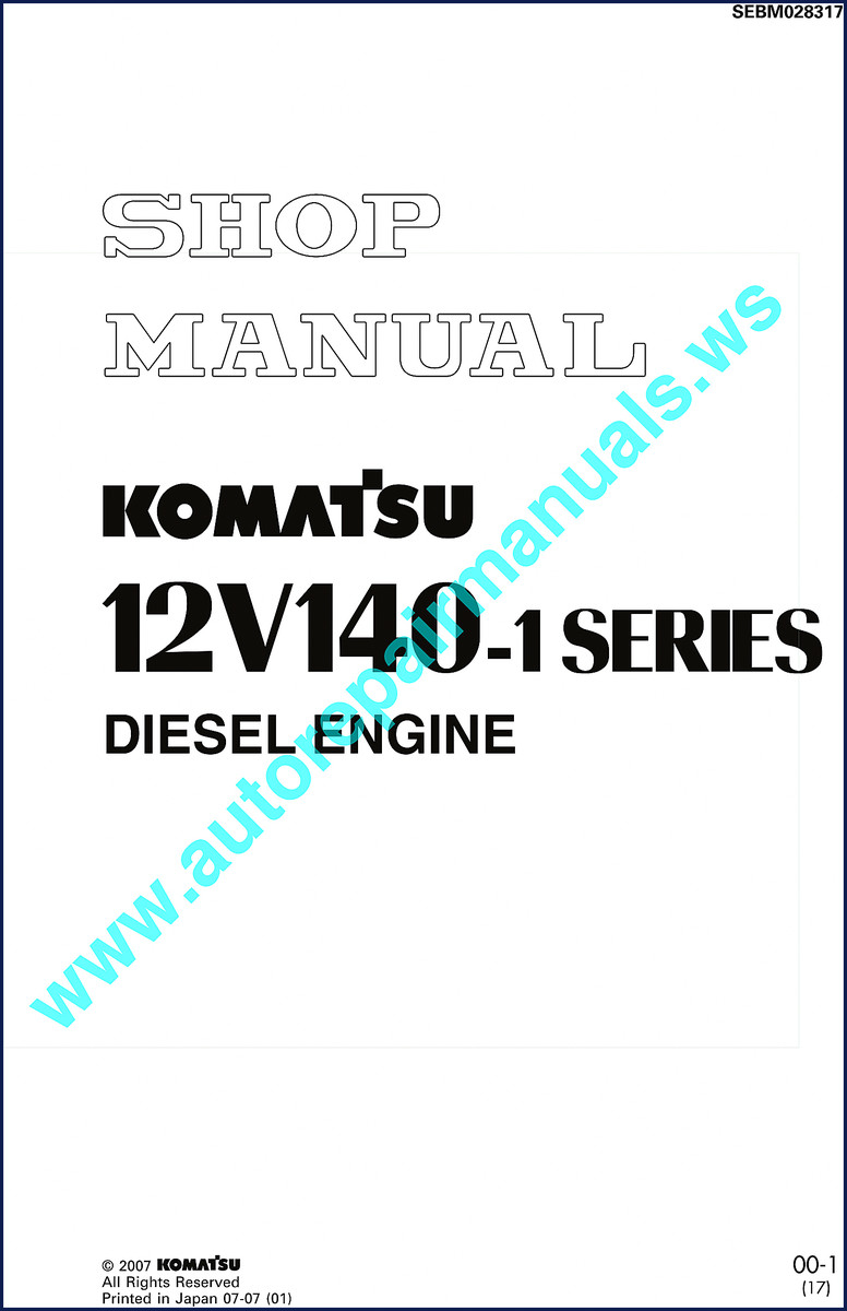 2007 Komatsu 12V140-1 workshop manual cover – factory diesel engine repair book