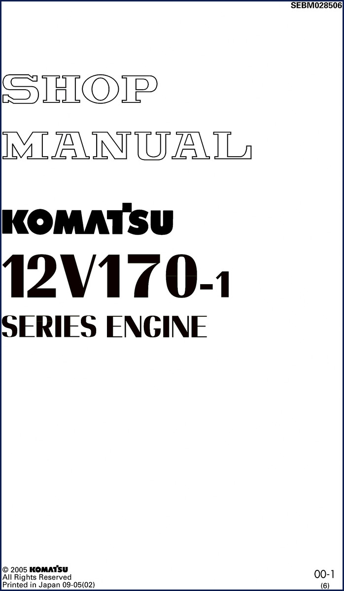 Komatsu 12V170-1 2005 Workshop Manual cover and table of contents