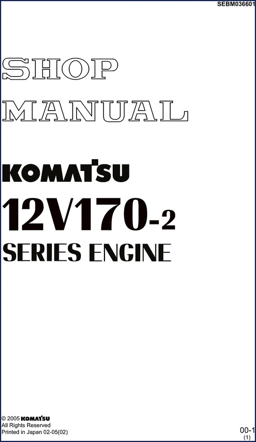 Komatsu 12V170-2 2005 Workshop Manual – OEM factory manual cover