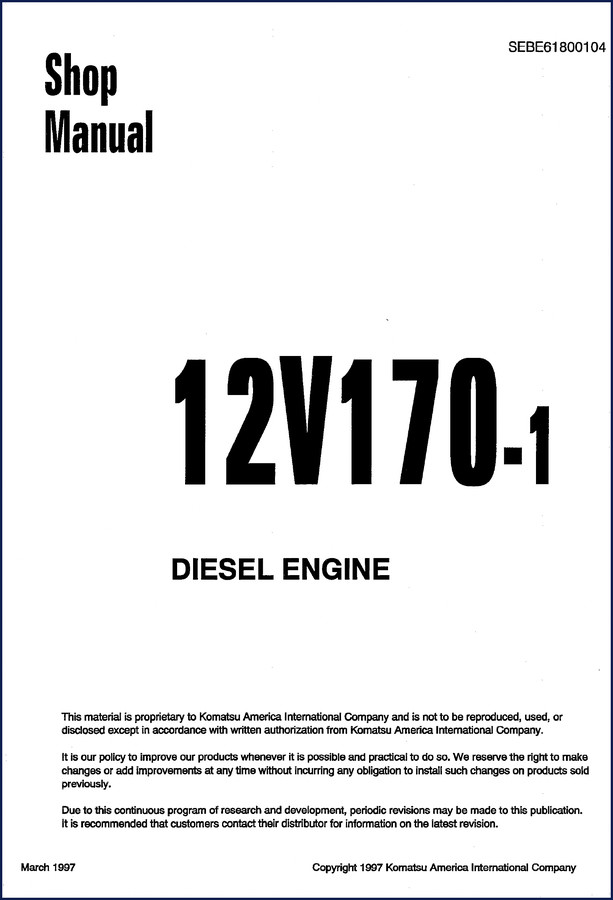 Komatsu 12V170 diesel engine service manual cover, 1997, 305 pages