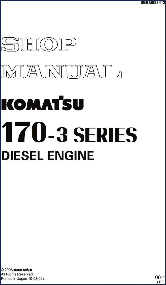 Komatsu 170-3 diesel engine workshop manual 2008 cover page