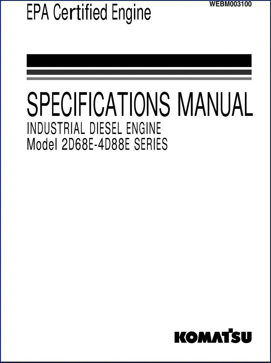 Komatsu 2D68E 4D88E Technical Manual cover – Industrial Diesel Engine specifications manual PDF