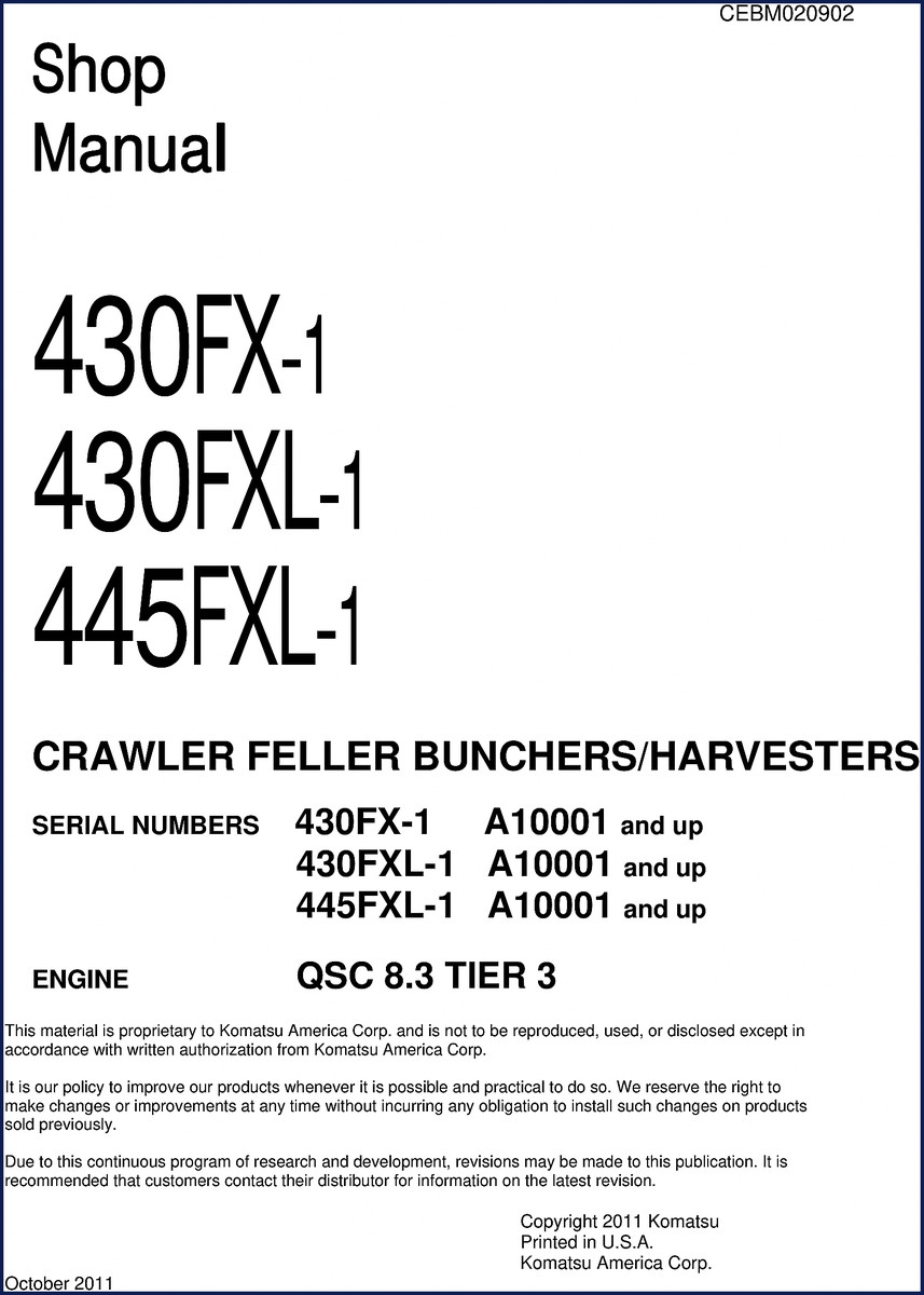 Komatsu 430FX-1, 430FXL-1, 445FXL-1 2011 Service Manual cover page