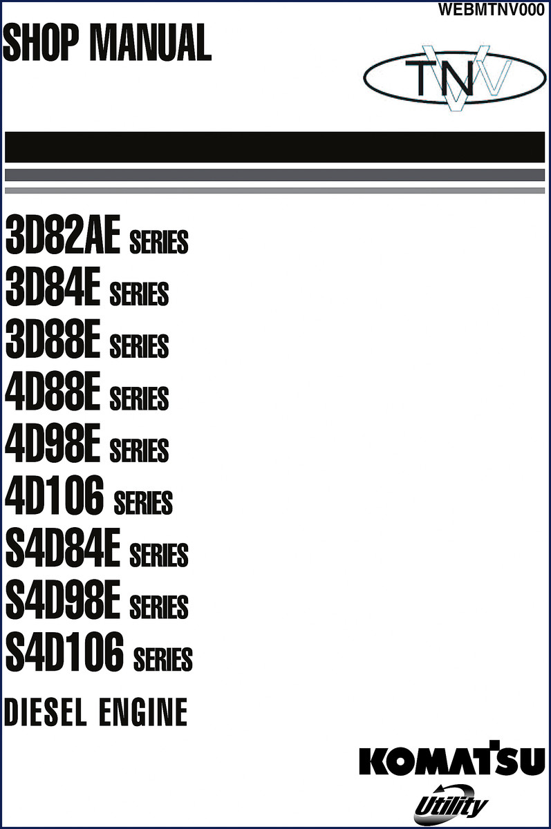 Komatsu 4D88E 4D98E 3D82AE 3D84E 3D88E Workshop Manual cover - 280 pages factory shop manual
