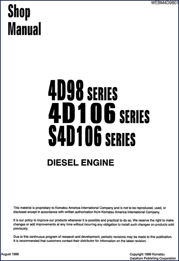 1999 Komatsu 4D98 4D106 S4D106 workshop manual cover