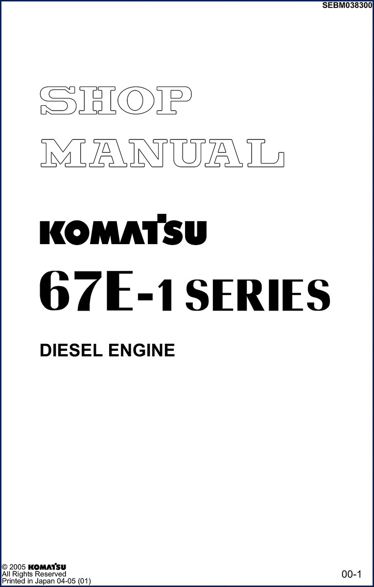 Komatsu 67E-1 2005 Workshop Manual cover - diesel engine factory service manual