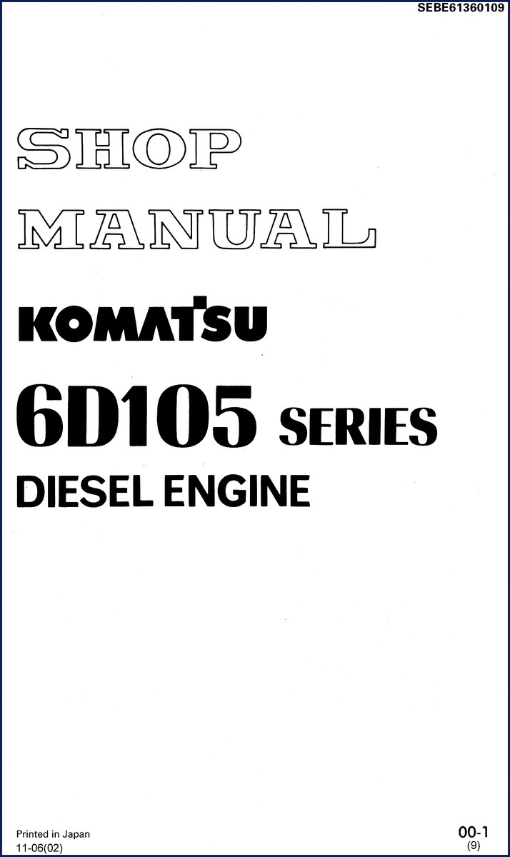 Komatsu 6D105 2006 Workshop Manual cover page showing diesel engine diagram and model designation