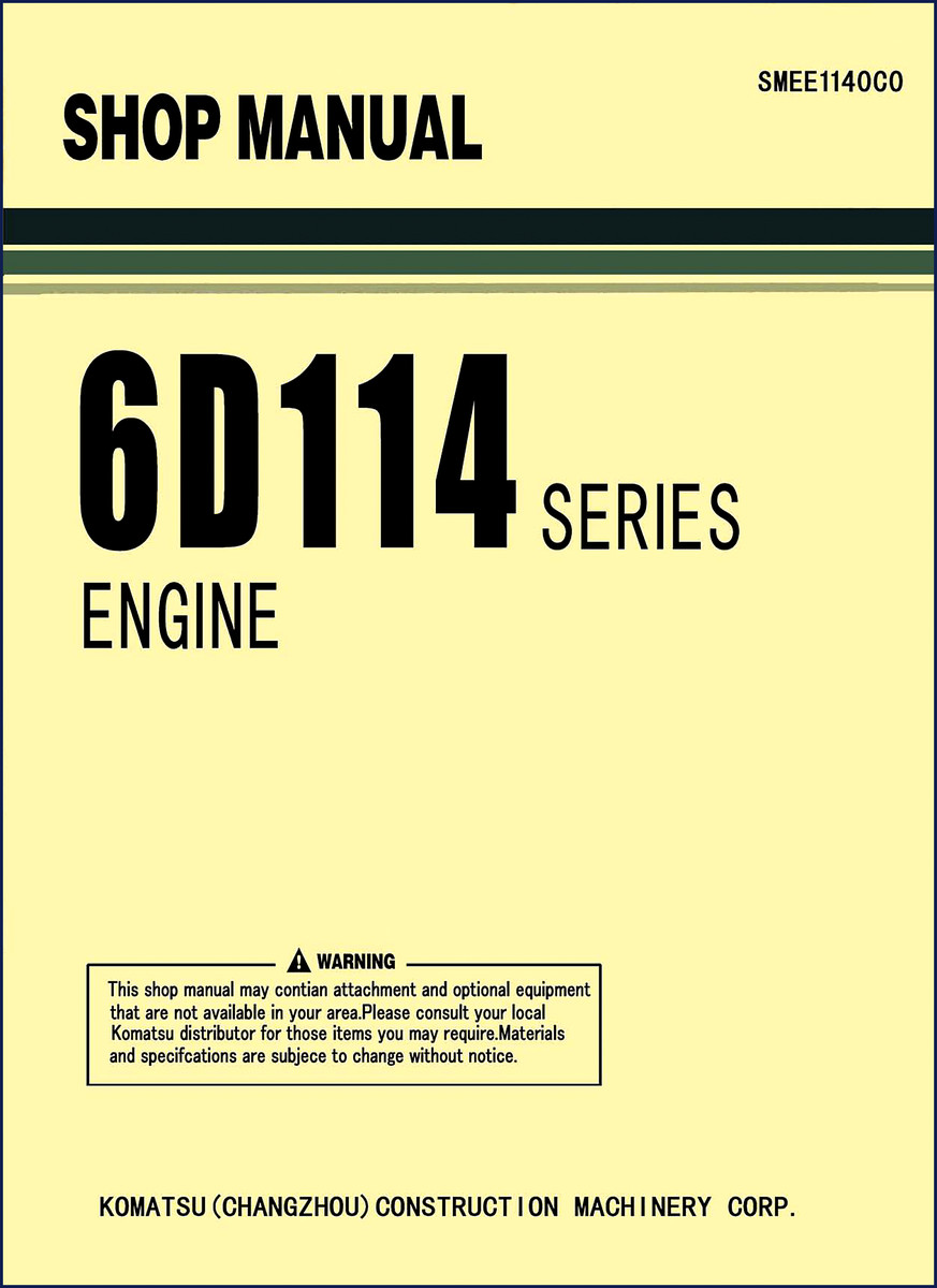 Komatsu 6D114 Workshop Manual cover page showing engine model and document type