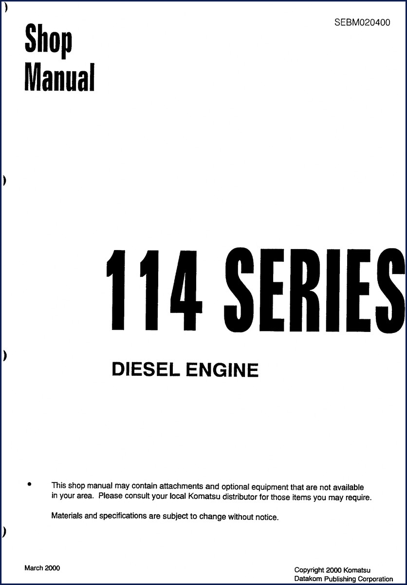 Komatsu 6D114E-1 Workshop Manual cover - 978 pages factory manual