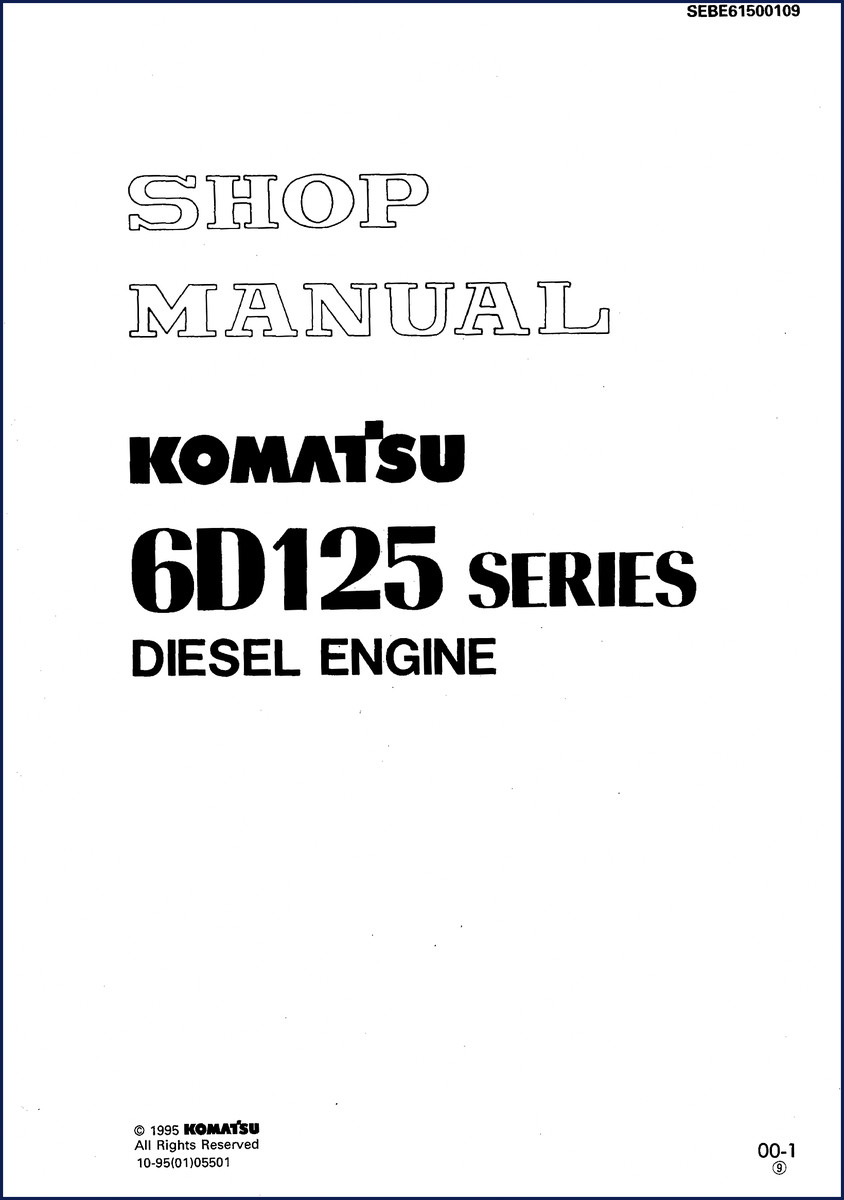 Komatsu 6D125 1995 Workshop Manual cover page with engine diagram
